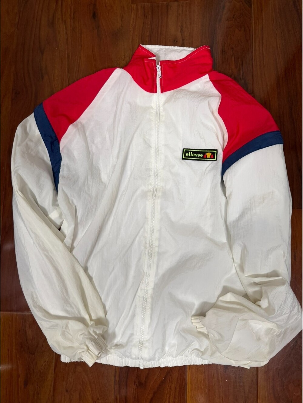 Ellesse Track Jacket Full Zip XL Nylon Tennis Windbreaker White Vintage Italy